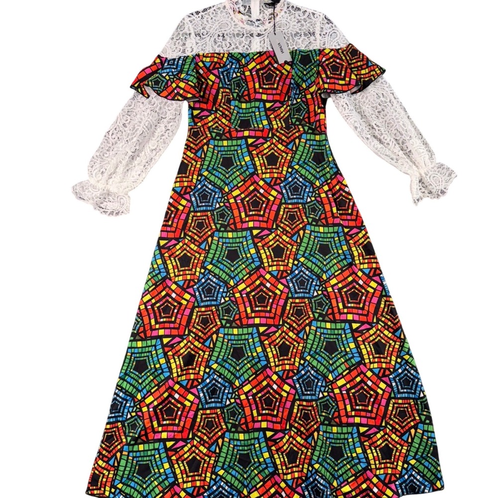 Artsy Maximalist Mosaic Boho Lace Maxi Dress L Multicolor Y2K Festival Editorial